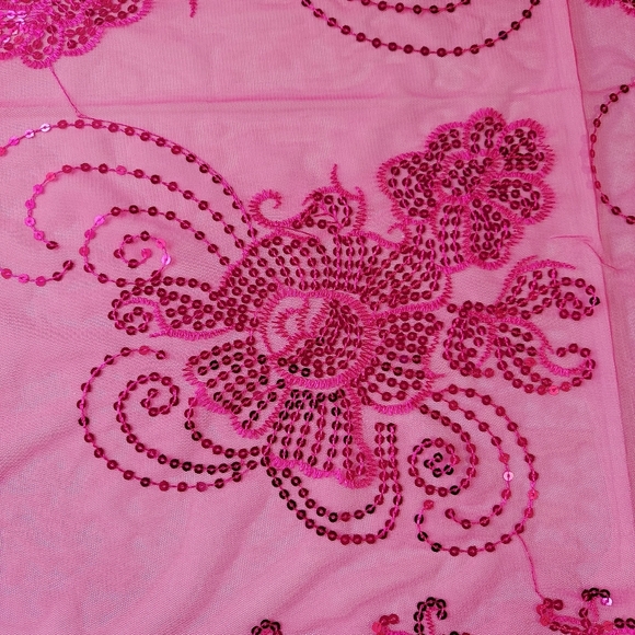 Womens Pink Mesh Sequin Metallic Party Prom Wedding Shawl Scarf With Fringe - Picture 4 of 11